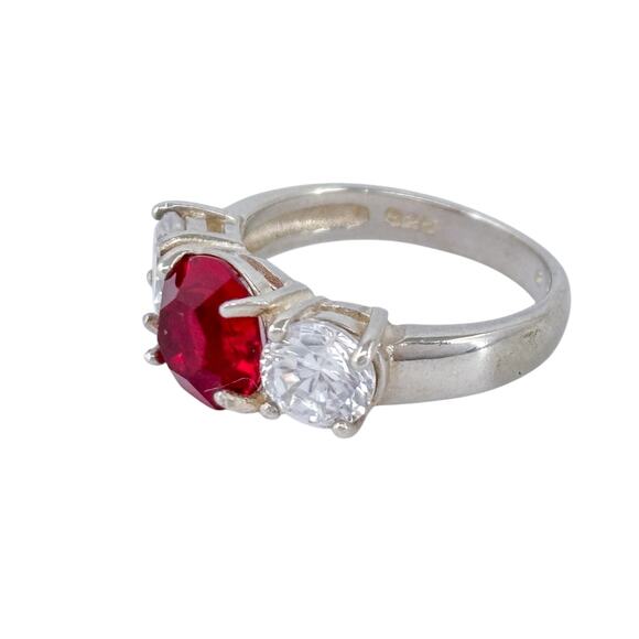 Simulated Ruby Cubic Zirconia Ring | Sterling Silver 925 | Size 6 - Picture 7 of 12